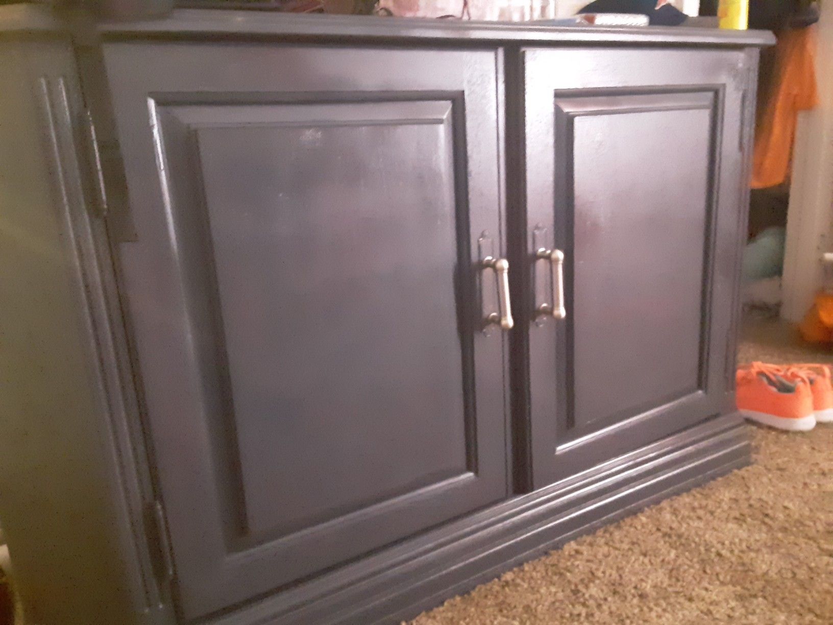 Nice just painted media/storage cabinet with new stainless steel pulls