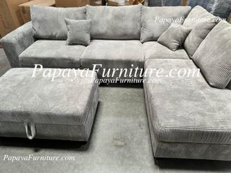 New 106” Light Gray Sectional Couch Set FREE STORAGE OTTOMAN Sofa and Chaise Ashley Style Big Living Room Apartment Couch SALE Avail Beige Ivory Black