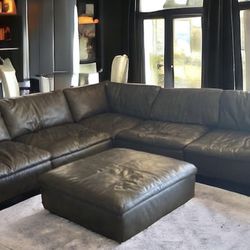 Free Delivery Grey Leather Modular Sectional Couch 