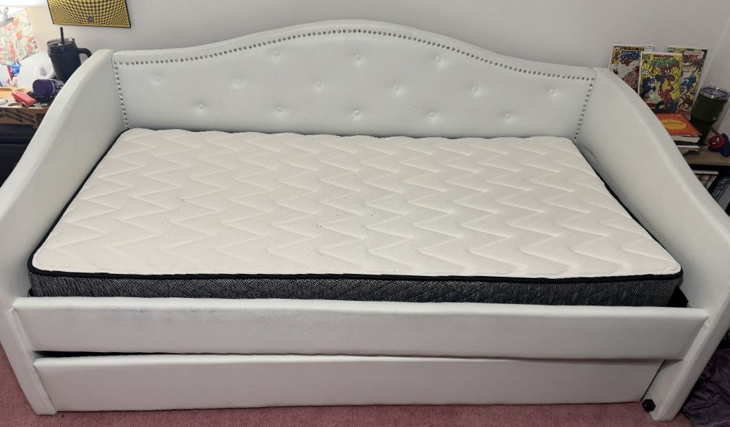 White Faux Leather Trundle Bed