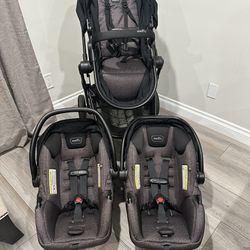 Evenflo Pivot Stroller  With 2 Litemax Infant Car Seats