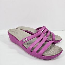 Crocs Women's Rhonda Strappy Wedge Sandals Wild Orchid Size 8 Comfort Slip-On