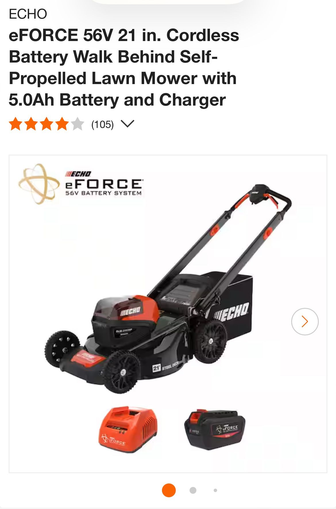 Echo eFORCE 56V 21 in. Cordless Battery Walk Behind Self-Propelled Lawn Mower with 5.0Ah Battery and Charger