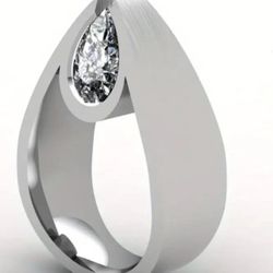 Iced Out Minimalist Triangle Oval 3d Curve Geometry White Zircon W ater Droplets Ring Size 6