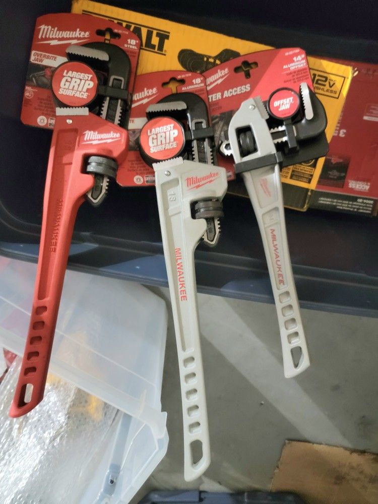 Milwaukee Pipe Wrench-- 18" Metal $40- 18" Aluminum $50 - 14" Aluminum $55