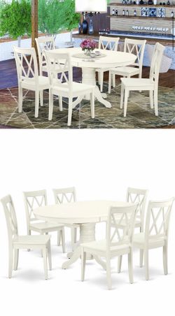 New white dining set table and 6 chairs
