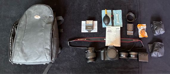 📸 Canon EOS Rebel T7 (2000D) DSLR Camera Bundle – Lens, Flash, Bag & Accessories