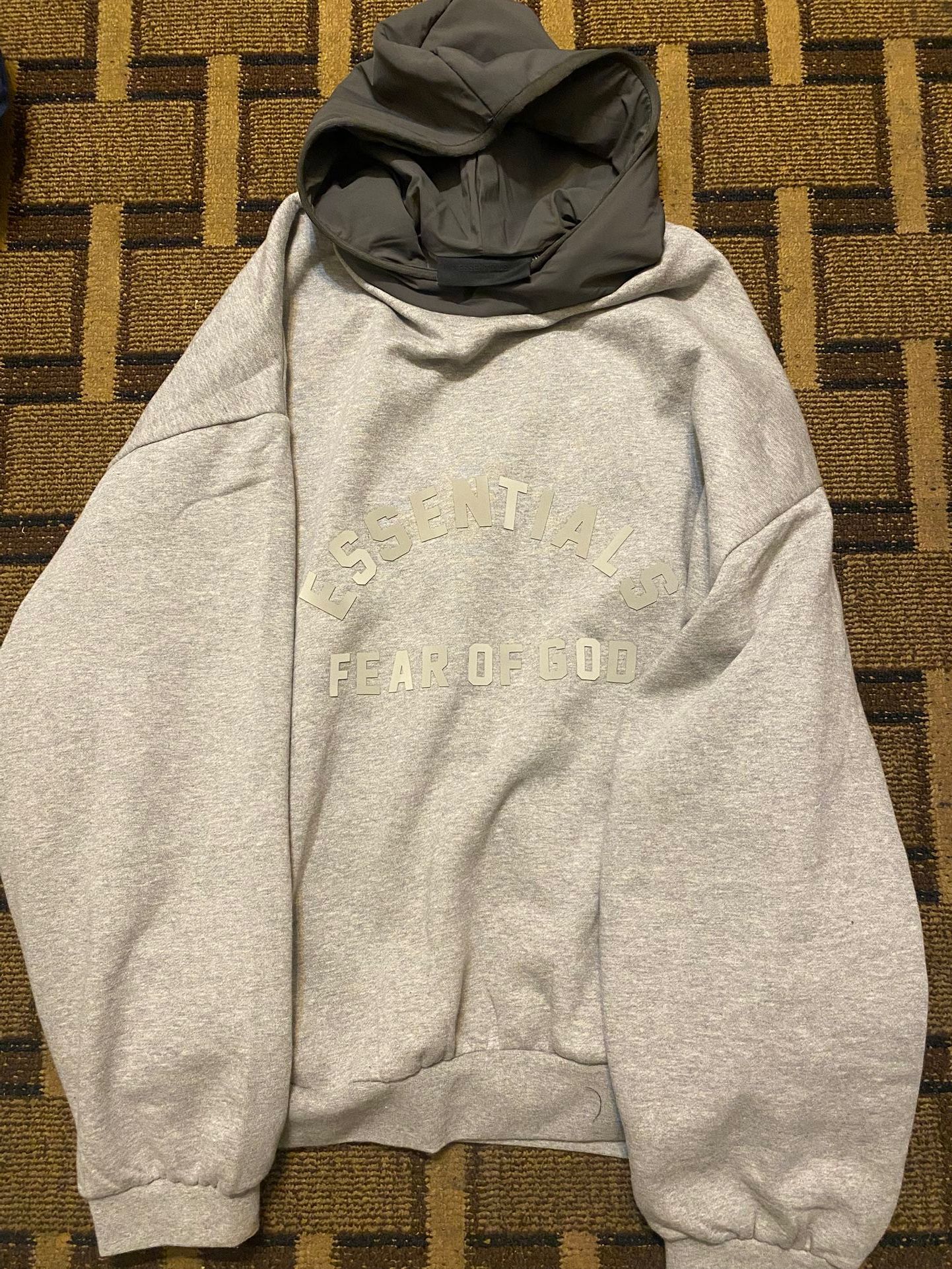 Fear of God Essentials Nylon Fleece Hoodie Dark Heather Oatmeal/Ink (text me for deals)