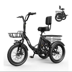 Qlife Triker Electric Bike, Peak 1200W Brushless Motor Folding Trike Ebike, 499Wh Removable Battery, Step-Thru 3 Wheel Electric Bicycle, Up to 55 Mile