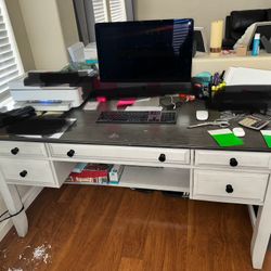 Large Rustic Computer Desk (5 Drawers & Built In Charging Station)