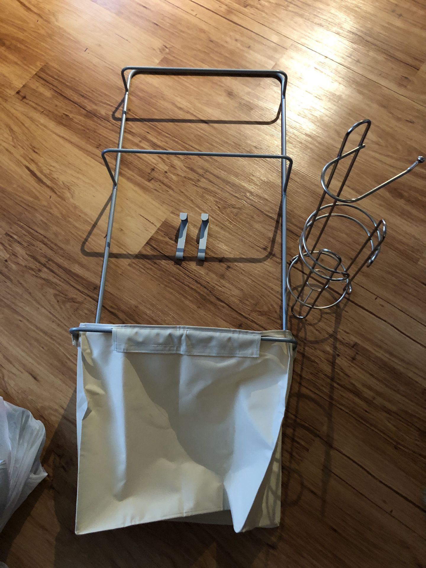 Over-the-Door Towel Organizer and with Laundry Bag and with Toilet Paper Holder Stand