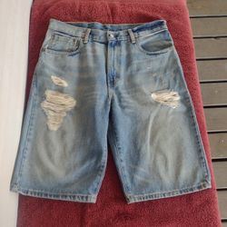 Levi’s 569 Jean Shorts Mens W32 Distressed Long Baggy Casual Hip Hop Denim Adult