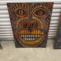 Allan Wash Large Tribal Mask Painting on Canvas (40” x 30”)