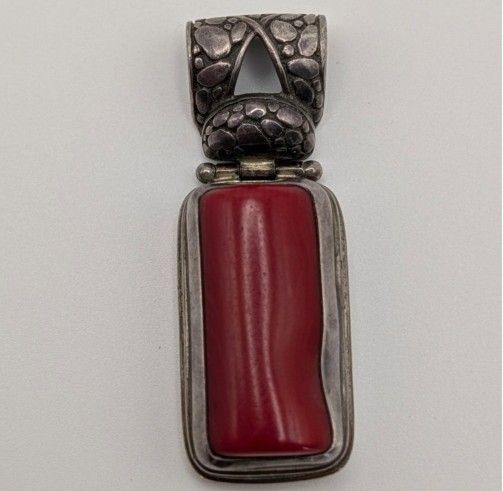 Vintage Sarda Red Coral Sterling Silver Pendant 14.43 Grams