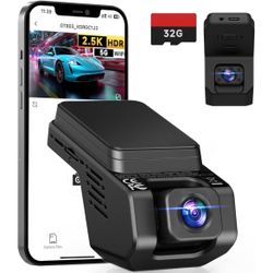 Dash Cam Front and Inside, 2.5K+1080P Dual Camera for Cars, Hidden Car Camera Front and Interior with Super Night Vision, 4 IR LEDs, G-Sensor, 24H Par