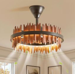 New 20"Rustic Ceiling Fan W Lights,Caged Fandelier Unique Chandelier Reversible Dimmable