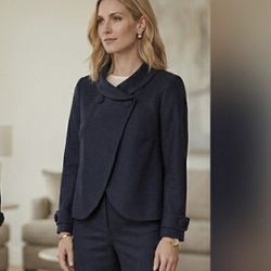 J.Crew Linen Cotton Jacket Blazer 4  Pockets casual navy classic workwear career