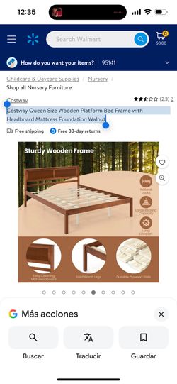 Costway Queen Size Wooden Platform Bed Frame with Headboard Mattress Foundation Walnut