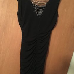 Dress prom black with silver beads