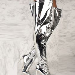 Silver Thigh Boots 