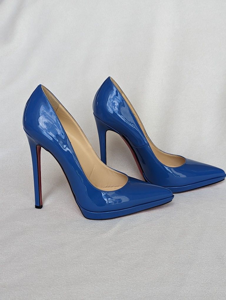 CHRISTIAN LOUBOUTIN | Pigalle Point Blue Royal Patent Heels