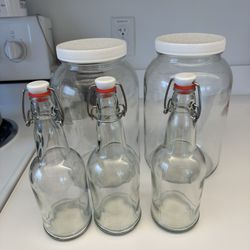 Glass Storage - 2 Gallon Jars + 3 Bottles