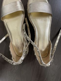 Marc Fisher Stylish Metallic Gold Platform Espadrilles Stud Strap Sandals 8.5M