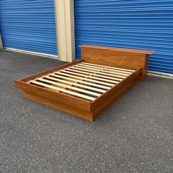 Mid Century Modern Danish Teak Queen Size Platform Bedframe With Storage