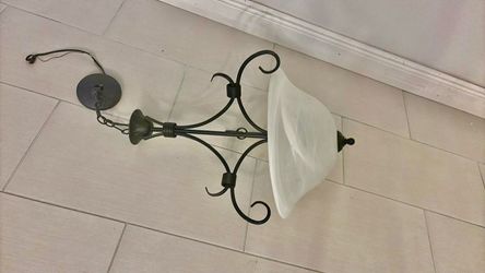Wrought Iron Pendant Light with Glass Shade