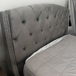 Grey Studded Headboard With Base