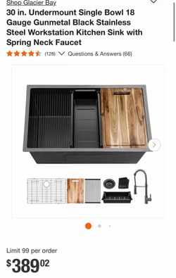 Shop Glacier Bay 30 in. Undermount Single Bowl 18 Gauge Gunmetal Black Stainless Steel Workstation Kitchen Sink with Spring Neck Faucet