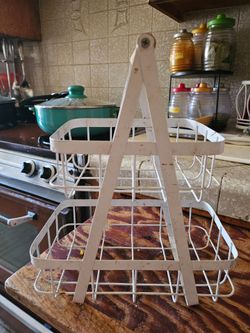 White Metal Wire Two-Tier Basket with Handle