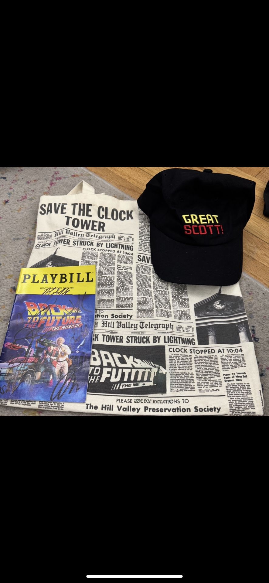 Back To The Future Signed Playbill, Tote, And Hay Bundle