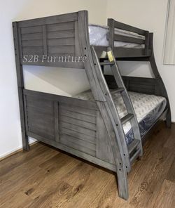 Twin/full Size Grey Bunkbed With Orthopedic Mattress 