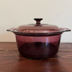 Corning Ware Vision Cranberry Glass Dutch Oven Stock Pot Lid 3.5 L Liter Vintage