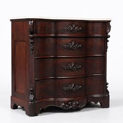 American Victorian Mahogany Serpentine Dresser w/ Carrara Marble Top, с.1900's - Delivery Available