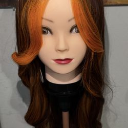 Synthetic Blend Long Straight Lace Front Wig Orange highlights