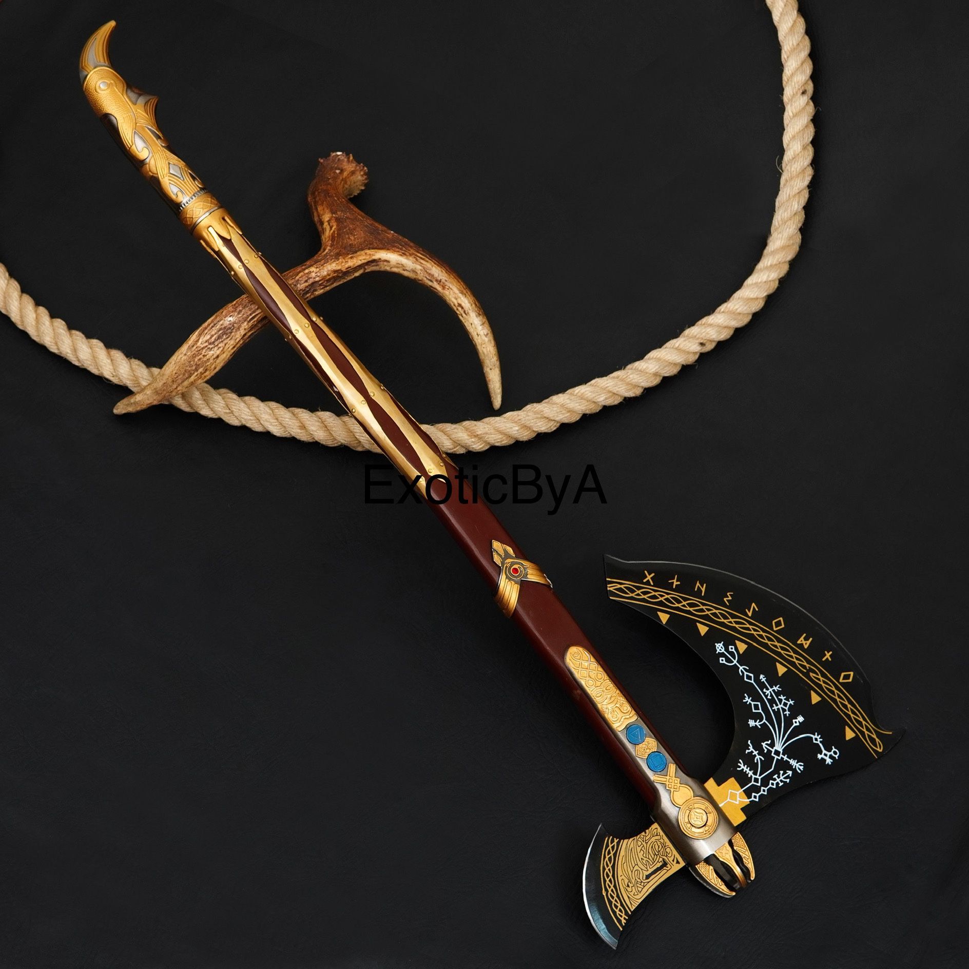God Of War Axe . Gift For Him,VIKING Medieval Replica prop God of War,Kratos,Leviathan Axe Metal, with leather sheath