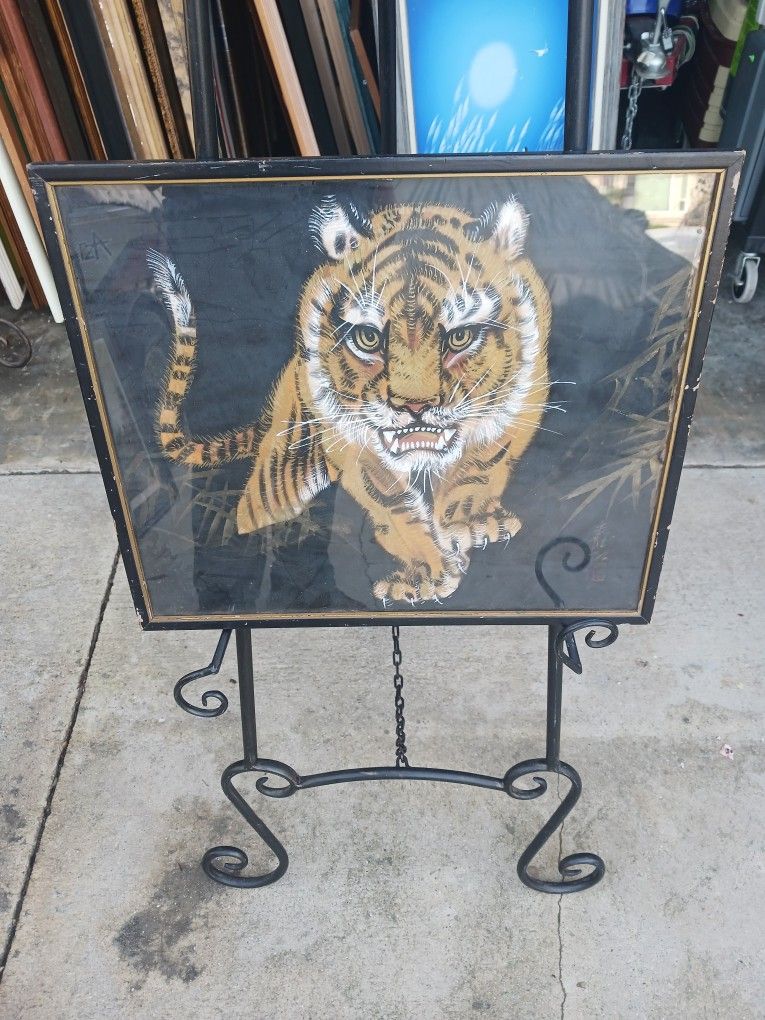 Vintage Framed Signed Tiger Lithograph