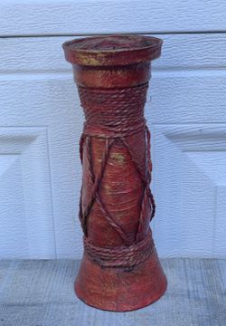 Vintage Red Decorative Pedestal Column candle holder Rustic 10”twine Smuckers