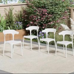 Set of 4 Modern White Stackable Dining Chairs with Curved Ergonomic Backrests No Assembly