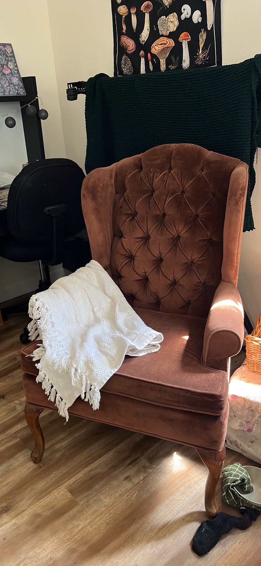 Brown Velvet Wingback Chair