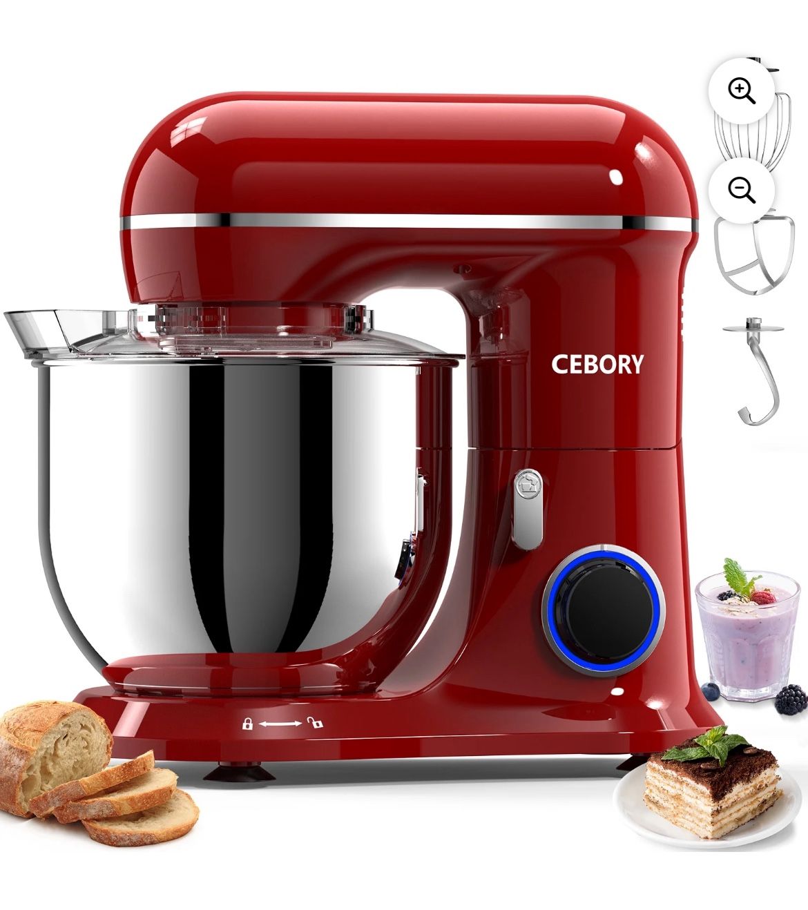 CEBORY 3-IN-1 Stand Mixer, 6.5 QT Tilt-Head 10-Speed Food Mixer, Kitchen Electric Mixer with Dough Hook, Beater, Whisk, Bowl for Most Home Cooks