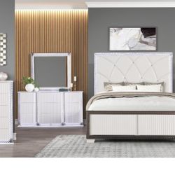 ✨ Modern Luxury Bedroom Set with LED Mirror & Storage – Financing & Cash Available