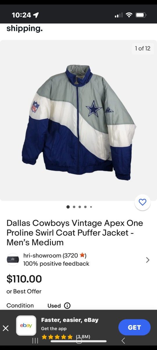 Dallas Cowboys Vintage Apex One
Proline Swirl Coat Puffer Jacket -
Men's Medium