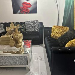 Black Velvet Sofa And Loveseat Couch Set
