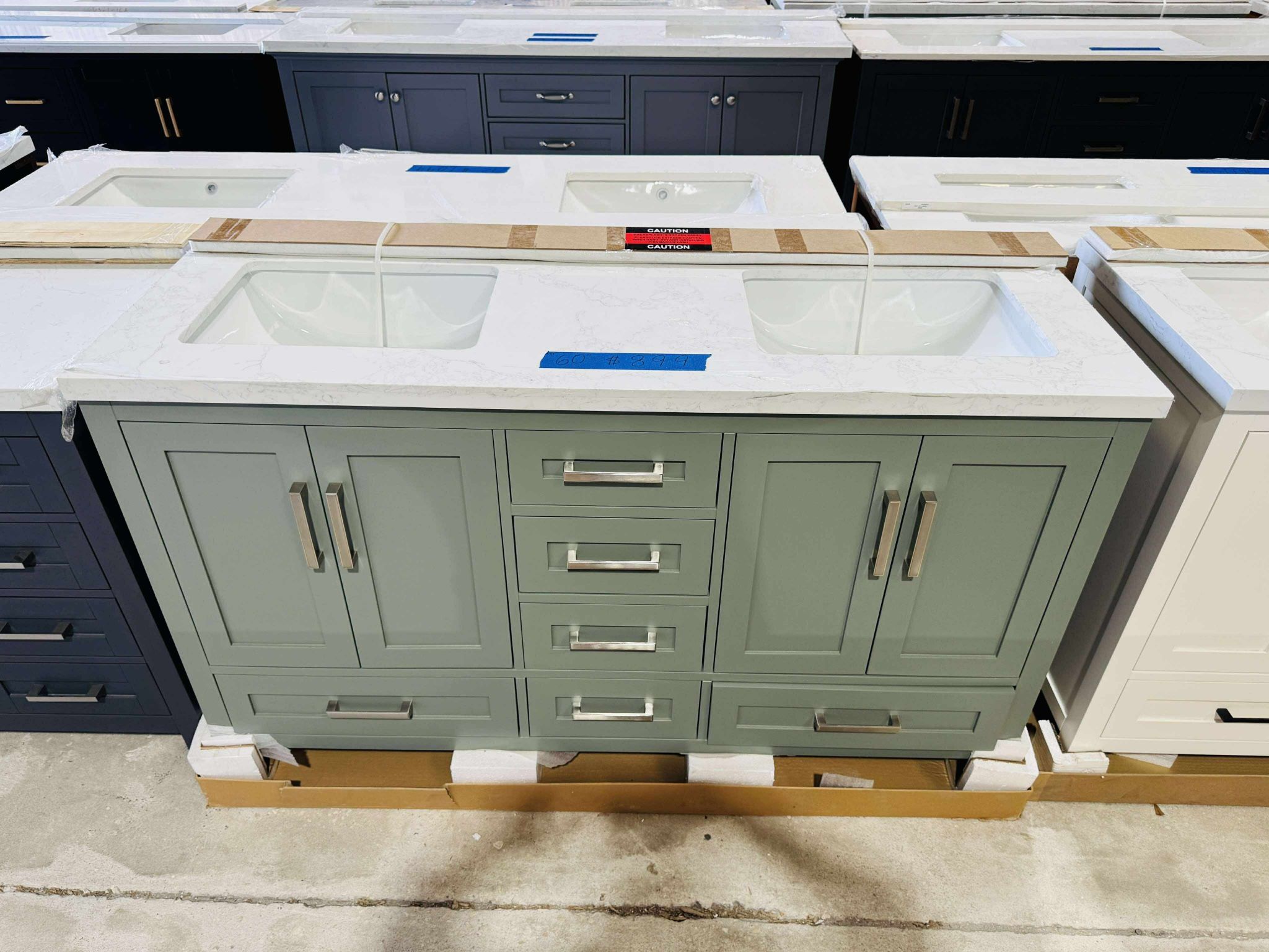 60” Brand New Bathroom Vanity in Green color Soft Close Solid Wood with Top in White $899