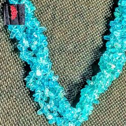 CHECK THIS BEAUTY OUT! AQUA BLUE *NEON APATITE*, 20"/ *3* FLOWING STRANDS. 925