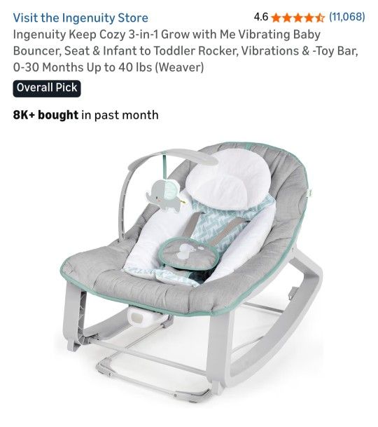 Ingenuity Bouncer Rocker Chair Infant Toddler