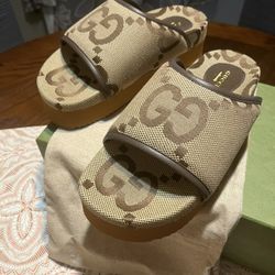 Gucci 87451 Platform Slide Sandals Beige Brown 38/US 8